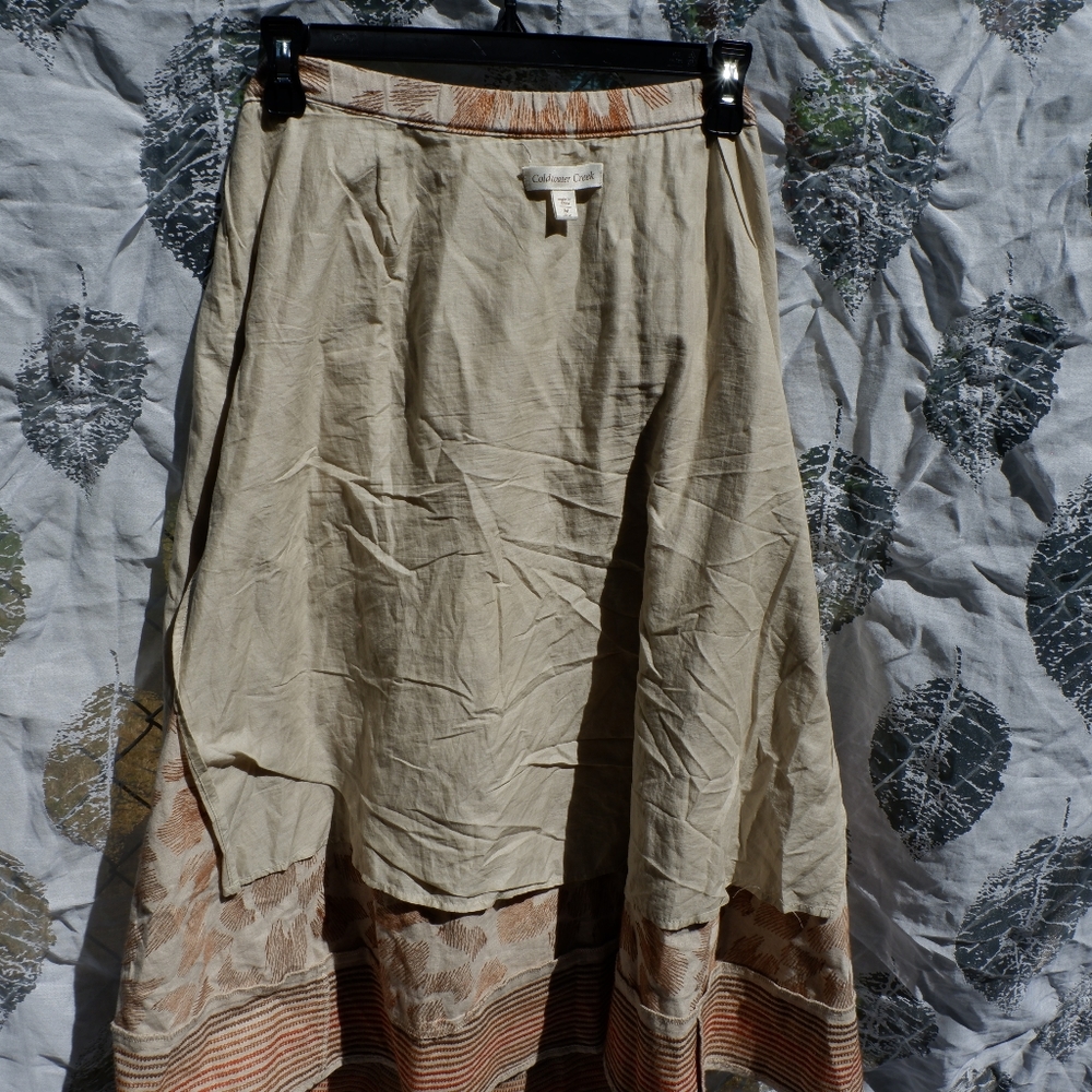 10/12) Coldwater Creek Embroidered Linen/Cotton Blend Lined Midi Skirt - Picture 5 of 8